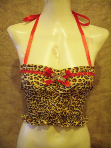 Leopard print halter cross - leopard, print,halter/cross